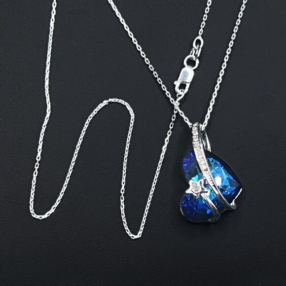 Swarovski Crystal Blue Heart Pendant on Sterling Silver 925 Chain in Gift Box - Picture 7 of 10